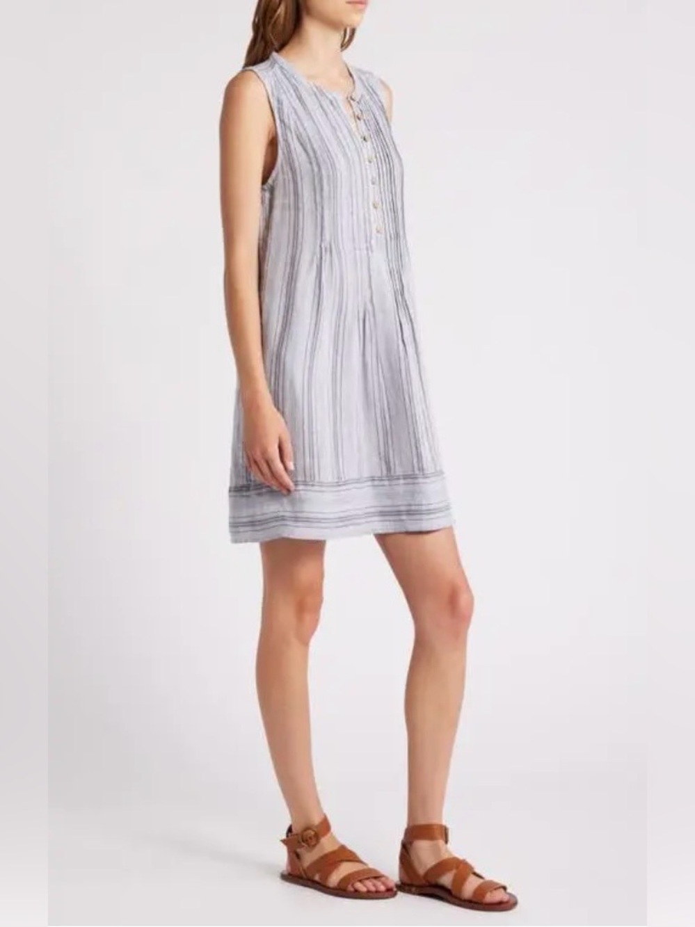 Faherty Isha Stripe Sleeveless Linen Dress Day Lily Stripe size M